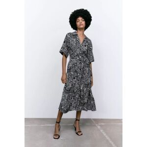 ZARA Printed Shirt Midi Dress, Black/White, Size XL, NO WAIST TIE